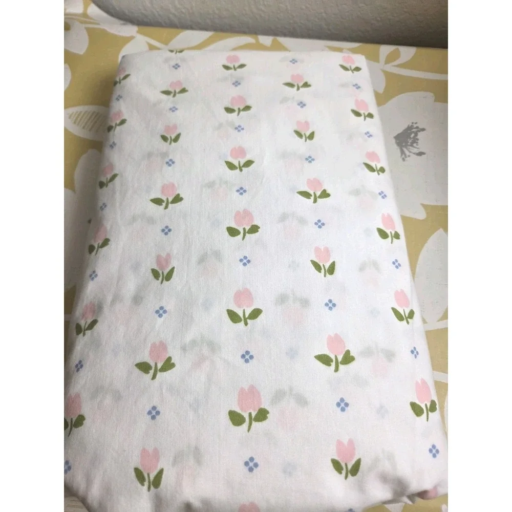 Vintage Springmaid Pink Tulip Full Fitted Sheet White Cottage Core